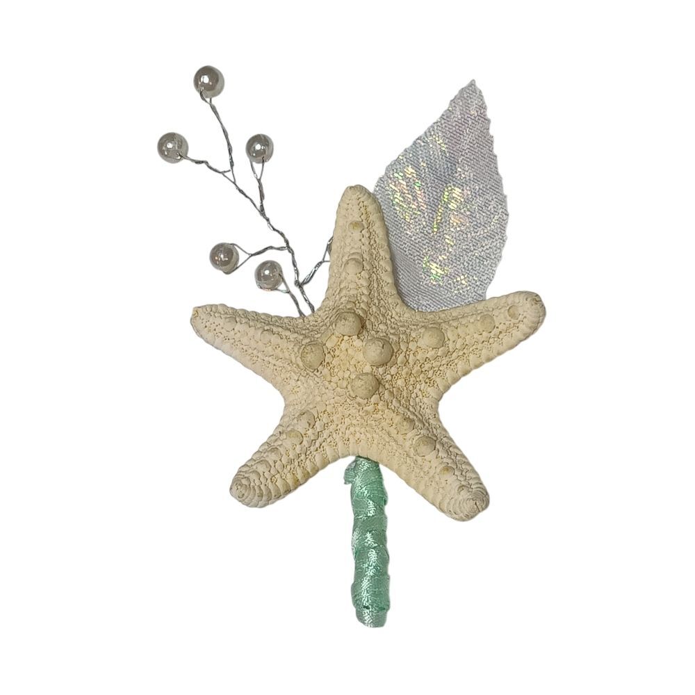 Starfish Boutonniere Faux Pearls  Mint Green Groom Groomsman Wedding Brooch